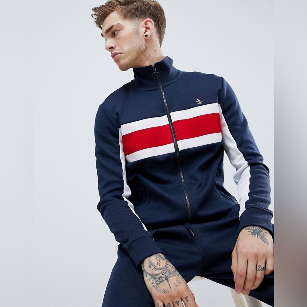 Original Penguin Retro 90’s Block Panel Track Suit Coat. Full Zip Up. Shacket